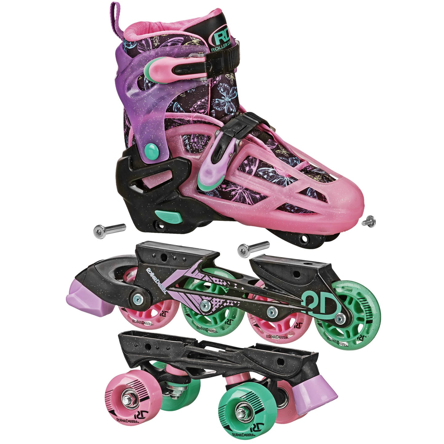 Roller Derby Girl's Adjustable 2-in-1 Quad and Inline Skates