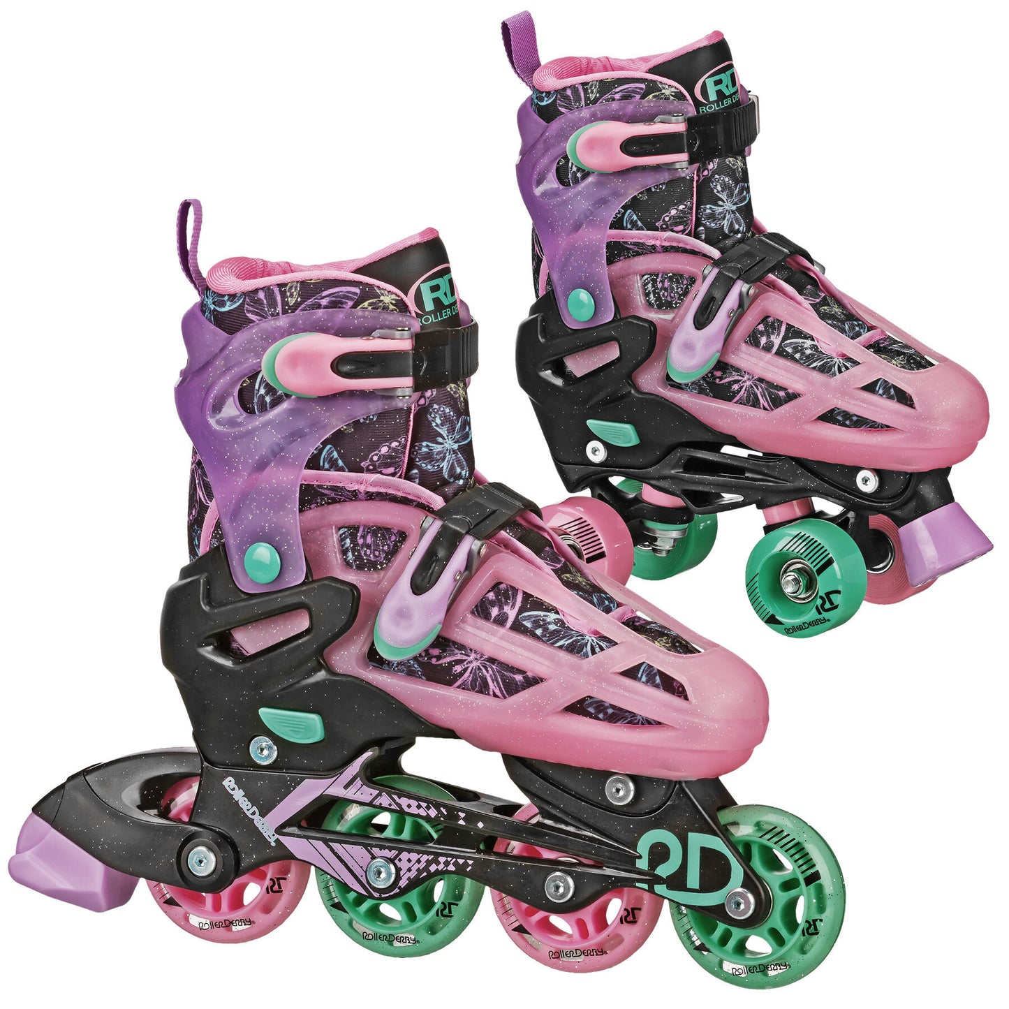 Roller Derby Girl's Adjustable 2-in-1 Quad and Inline Skates