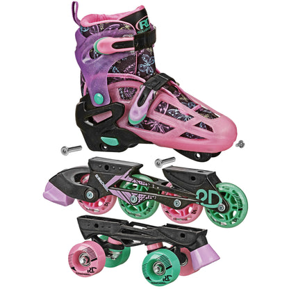 Roller Derby Girl's Adjustable 2-in-1 Quad and Inline Skates