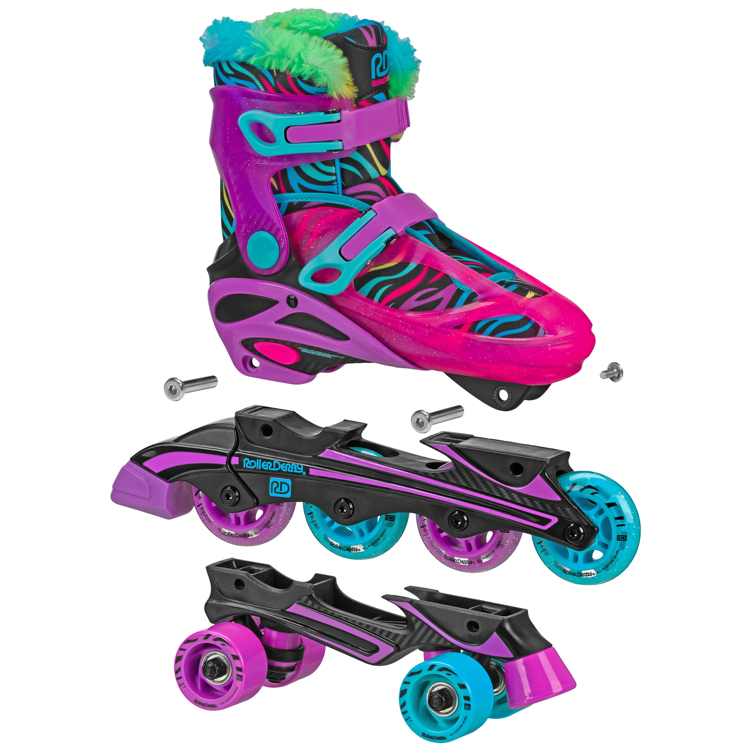 Roller Derby Girls 2-in-1 Roller/Inline Skates Fits sold Kid Shoes 3-6